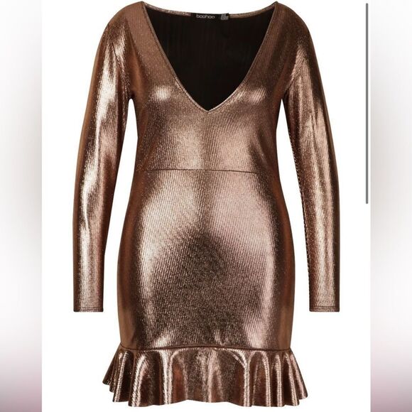 NWT Boohoo Metallic Skater Dress Sz 24 - Picture 6 of 8